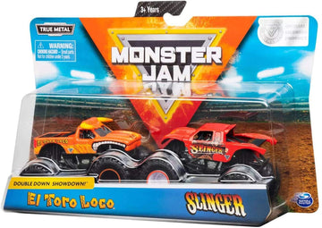Monster Jam, Official El Toro Loco Vs. Slinger Die-Cast Monster Trucks, 1: 64 Scale, 2 Pack