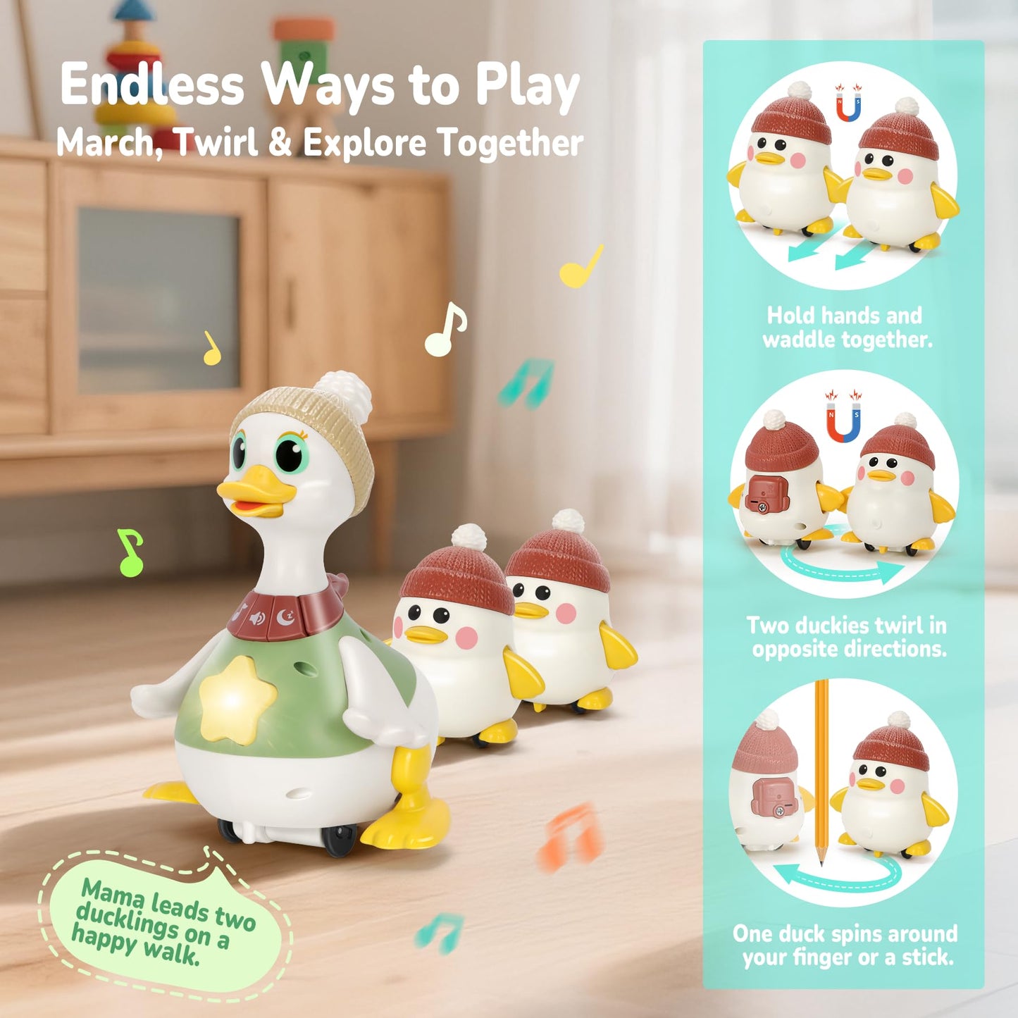 Hestiasko Dancing Duck Toy for Babies 6-36 Months, Light-Up Crawling & Tummy Time Infant Toy, Musical Learning Crawl Interactive