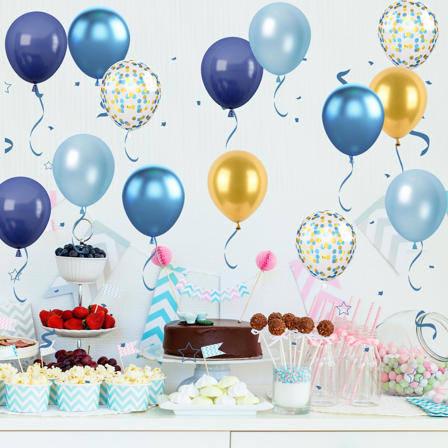 Biapian 60 Pcs Dark Blue Gold Balloons, 12 Inch Latex Balloons For Party Decorations, Unisex Unique Blue Gold Confetti Balloons,