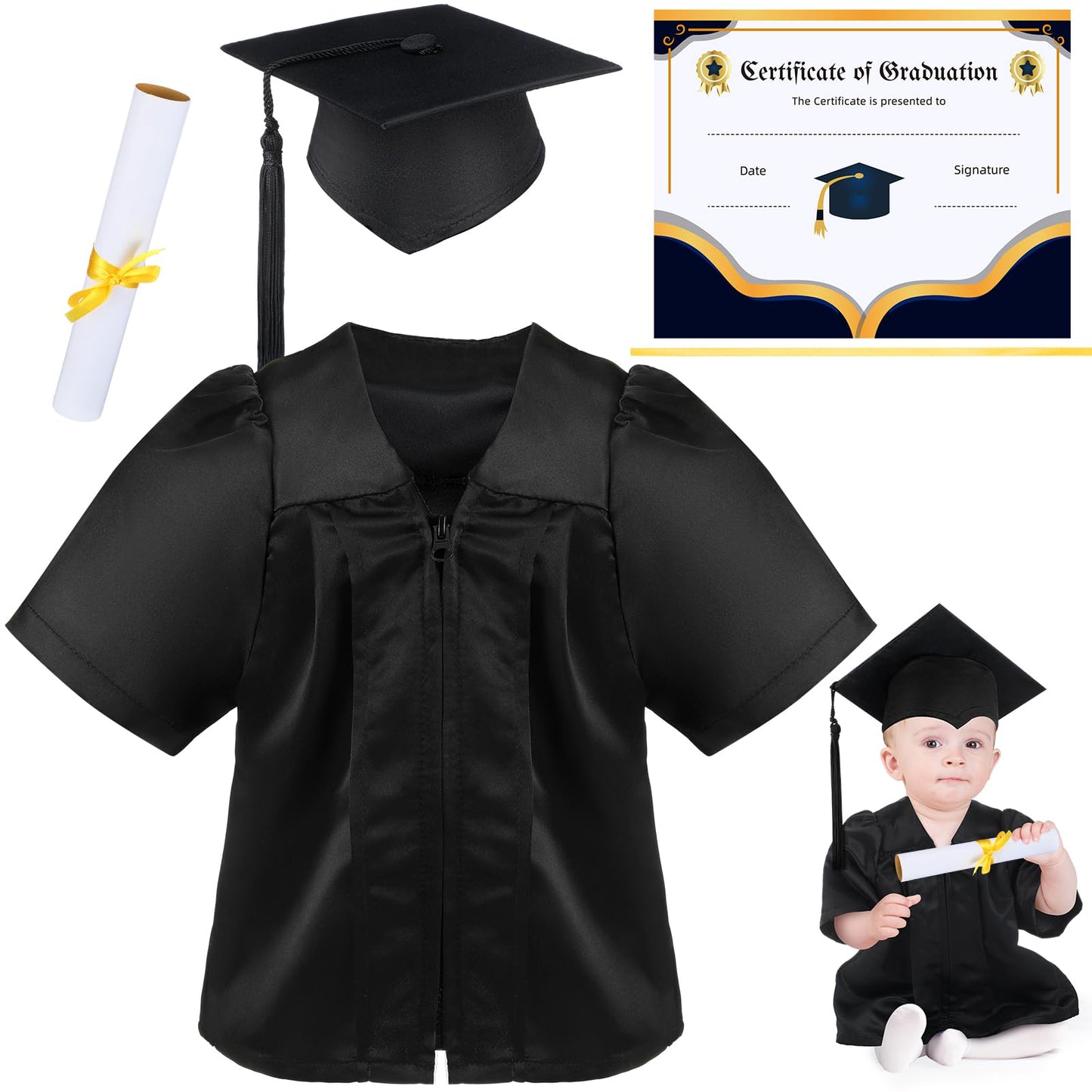 Cozypower Baby Graduation Cap and Gown for Infant Toddler Costume With Certificate for Preschool Nicu Gift (S(0-6 Months))