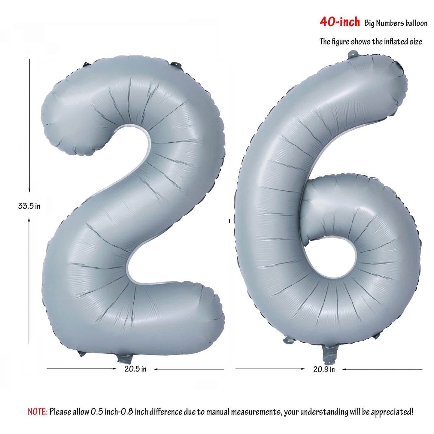 40 In Matte Gray Number Balloons Helium Foil Mylar Balloon Birthday Party Banquet Decoration 26