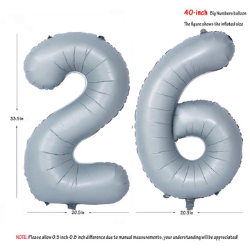 40 In Matte Gray Number Balloons Helium Foil Mylar Balloon Birthday Party Banquet Decoration 26