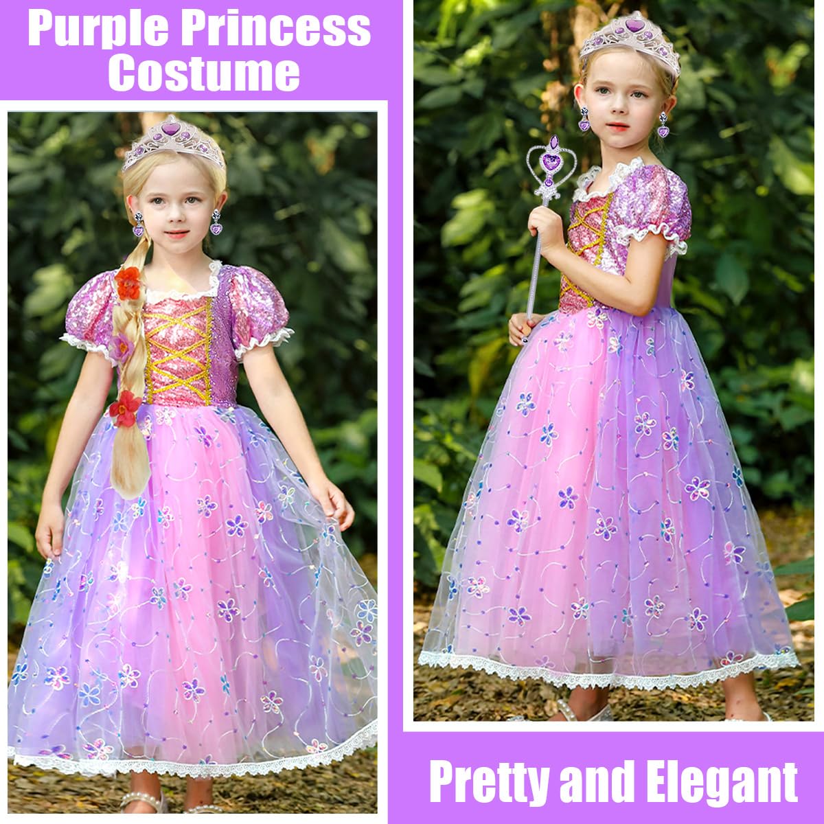 Luzlen Little Girls Princess Costume Rapunzel Dress For Kids Carnival Halloween Party Christmas Fancy Purple Dress, 5-6 Years(La