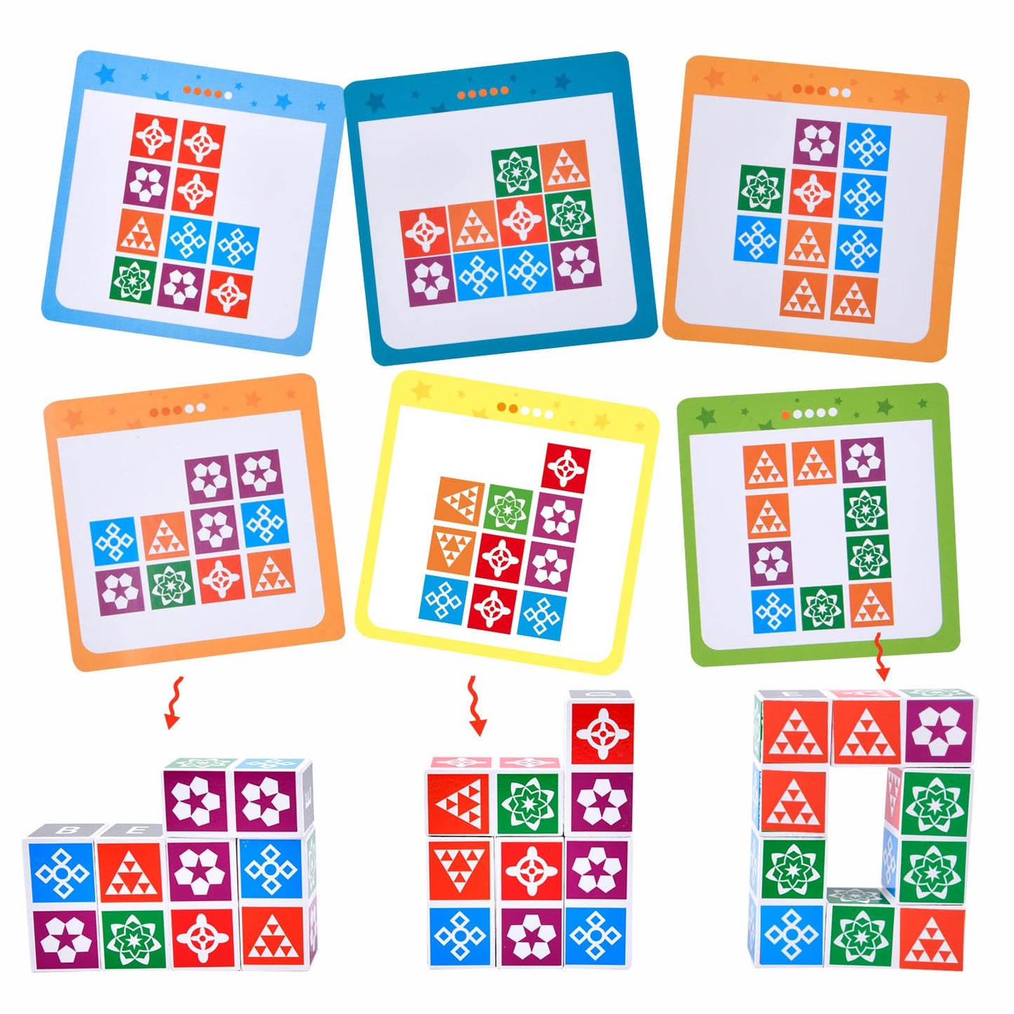 Varbertos Wooden Matching Game Puzzle 2.0 Games, Pattern Block Match Puzzles Building Cubes With Bell For Kids And Adults Toys Board Games For Family Night
