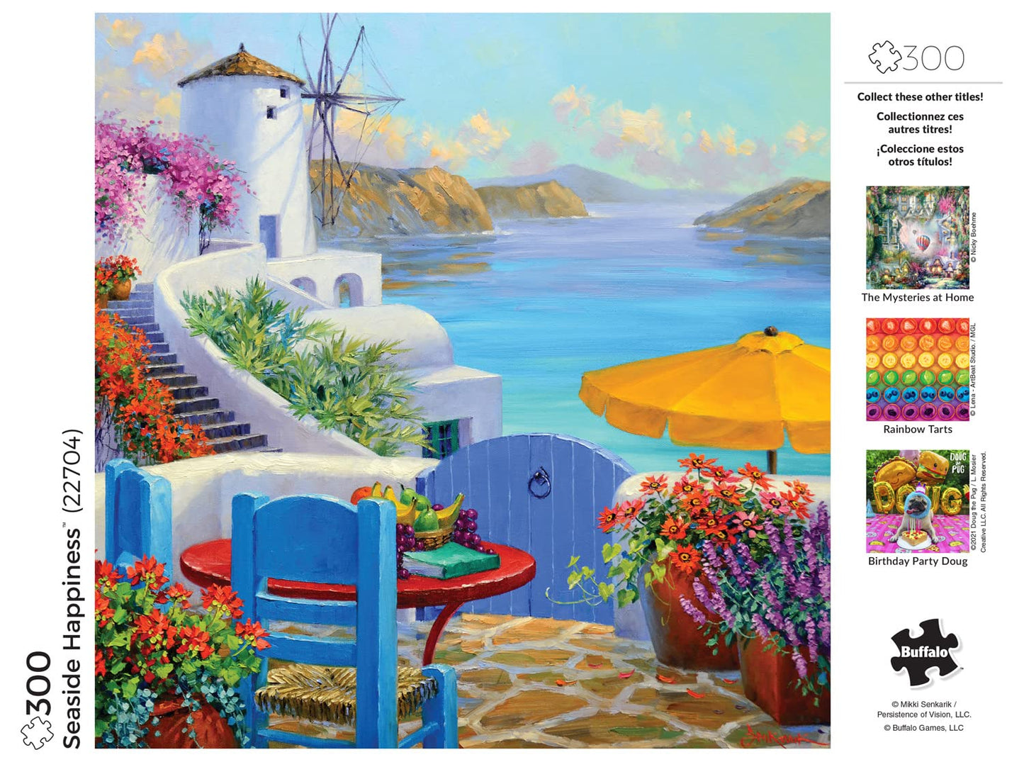 Buffalo Games Mikki Senkarik Seaside Happiness 300 Piece Jigsaw Puzzle, Large Size, Multicolor, Model 22704, Perfect for Game Nights