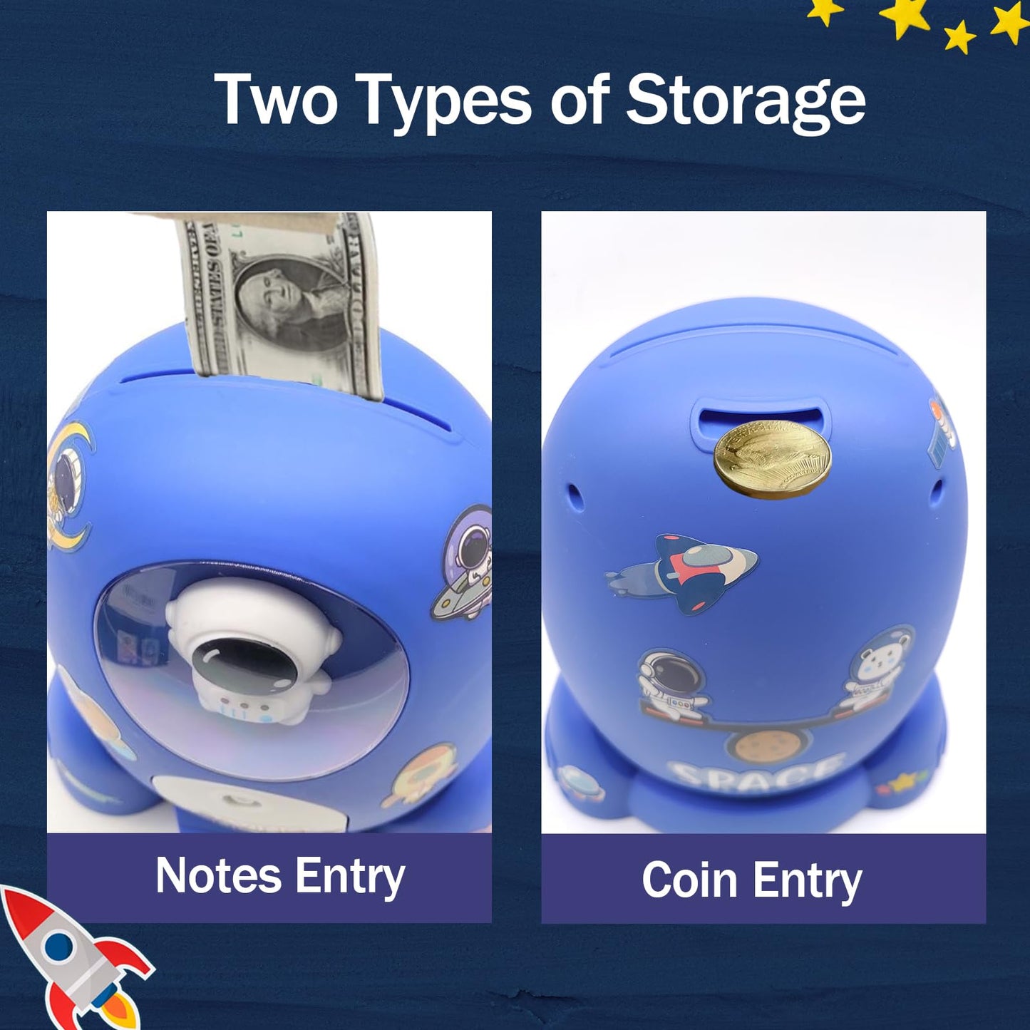 Rocket Ship Piggy Bank For Boys Money Safe Astronaut Piggy Banks For Kids Cash Coin Can Atm Bank Coin Money Bank For Kids With K