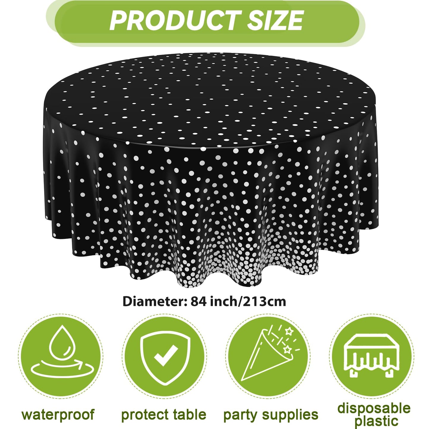 Newwiee 3 Pcs Round Dot Tablecloth 84 Inch Plastic Table Cover Dots Confetti Tablecloths for Halloween Fall Thansgiving Wedding