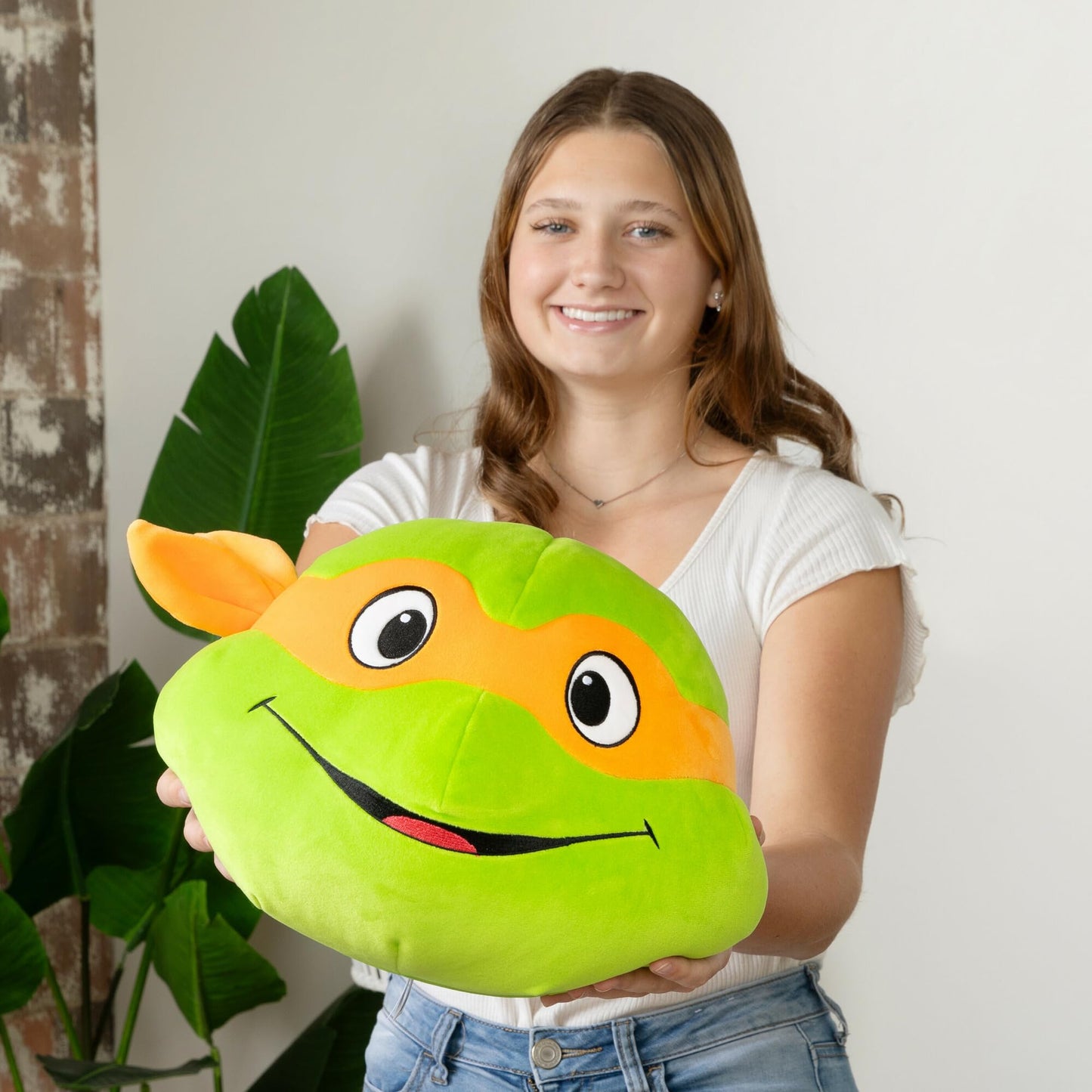 Club Mocchi Mocchi Michelangelo Plush - 15 Inch TMNT Head Toy, Orange, Soft Polyester Collectible