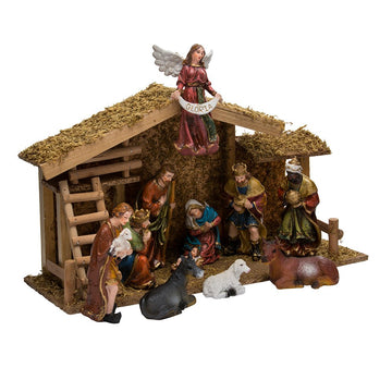 Kurt Adler 12-Piece Nativity Set With Wooden Stable