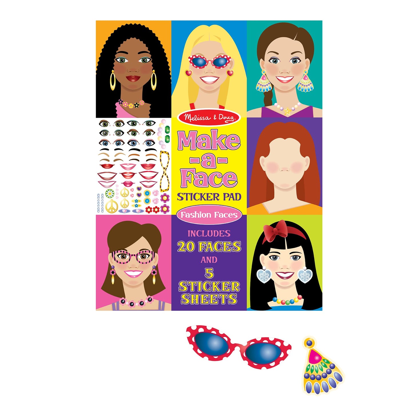 Melissa & Doug Make-a-Face Sticker Pad - Fashion Faces, 20 Faces, 5 Sticker Sheets - FSC Certified