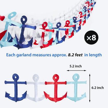 65Ft Nautical Garland Cruise Birthday Decorations Triangle Flags Hanging Banner For Baby Shower Wedding Party Mantel Home Outdoor Garden(8 Pieces)