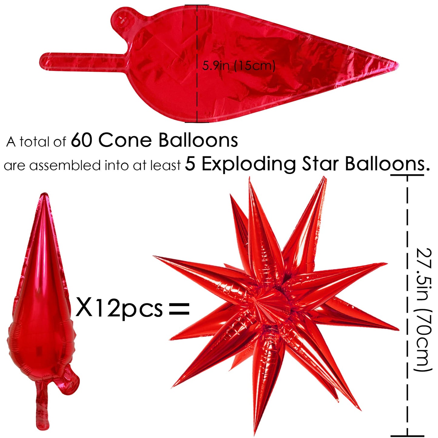 Zakvoor 60 Pcs Star Balloons 12 Spike Foil Explosion Party Decoration Balloons For Christmas Valentine'S Day Anniversary Backdro