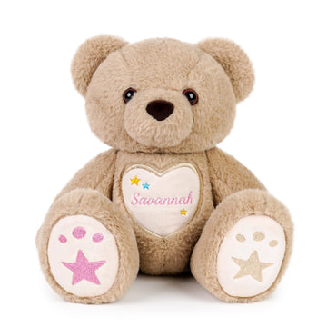 Customizedbee Custom Starlight Teddy Bear 14 in- Personalized Plush with Embroidered Name & Stars, Soft Huggable Toy with Poseab