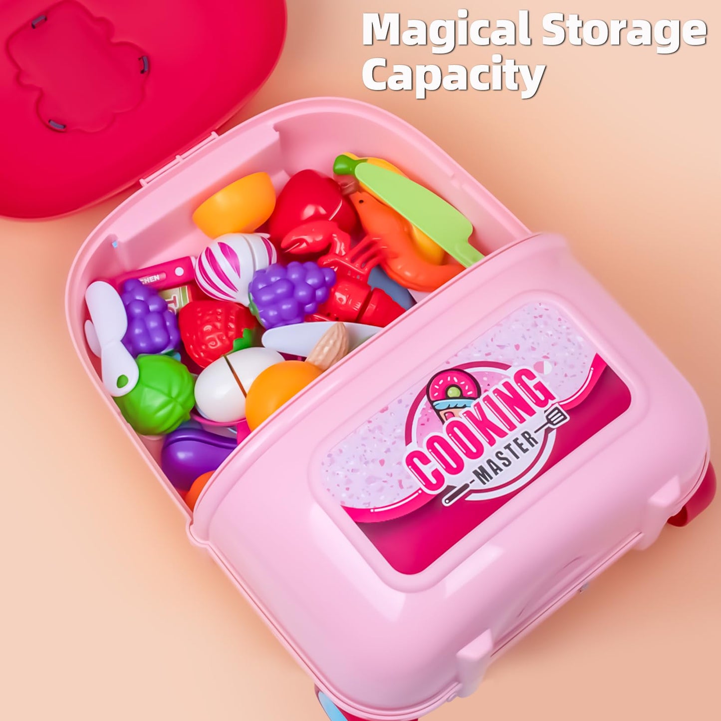 Awsoo Play Kitchen Set for Toddlers, Portable Toy Kitchen with Rolling Suitcase, Compact Size (5.9" x 10.4" x 14.37"), Plastic