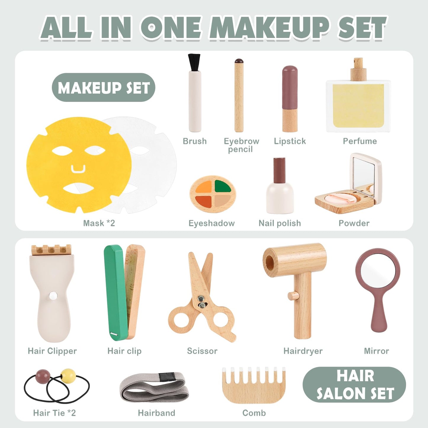Makeup Kit Toys for 2 Year Old Girls Gifts - Wooden Makeup Toy Set Pretend Play for Toddler 2-4 - Montessori Toys for 2 3 Year O