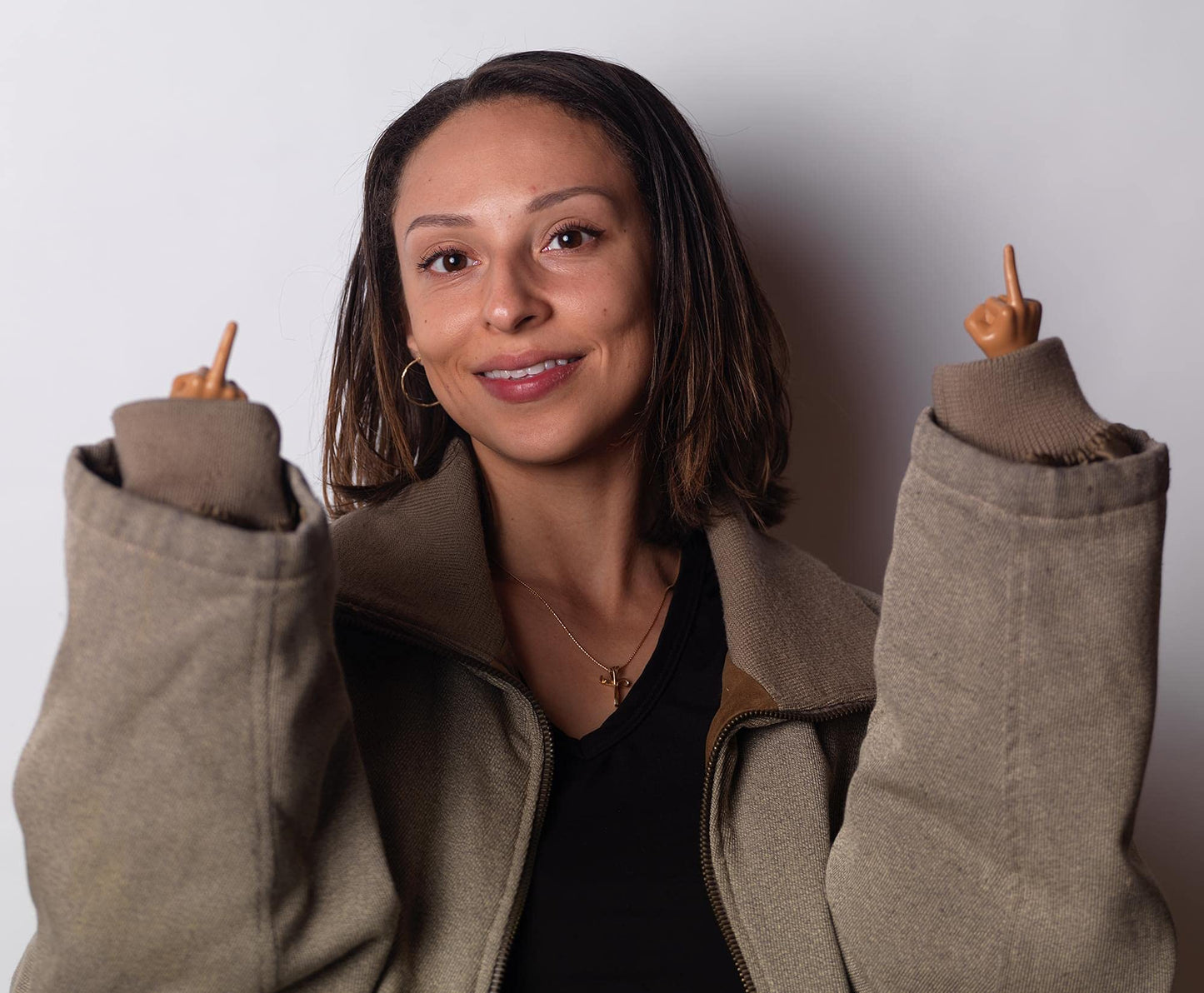 Tiny Hands 4.5-Inch Novelty Toys | Two Middle Finger Hands, Deep Brown | Plastic Puppets With Holding Sticks | Funny Gag Gifts,