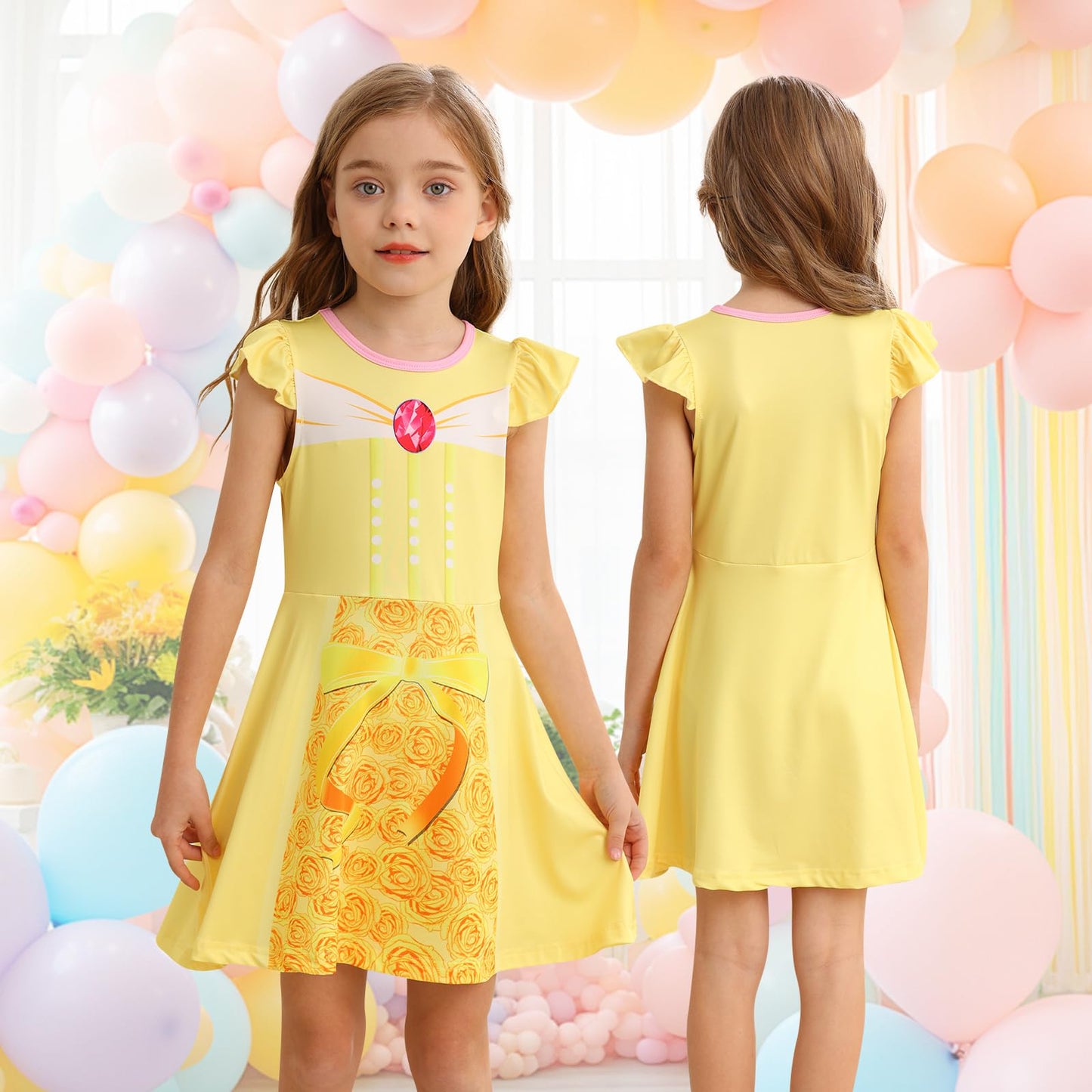 Sukyfecde Princess Dress For Toddler Girls Halloween Costume Birthday Dresses Role Play Outfits 9-10 Year Old Yellow