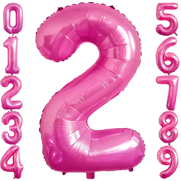 2 Number Balloon Pink 40 Inch Big Foil Mylar 2Nd Balloons For 2 Year Old Boy Girl Birthday Party Decorations Wedding Anniversary