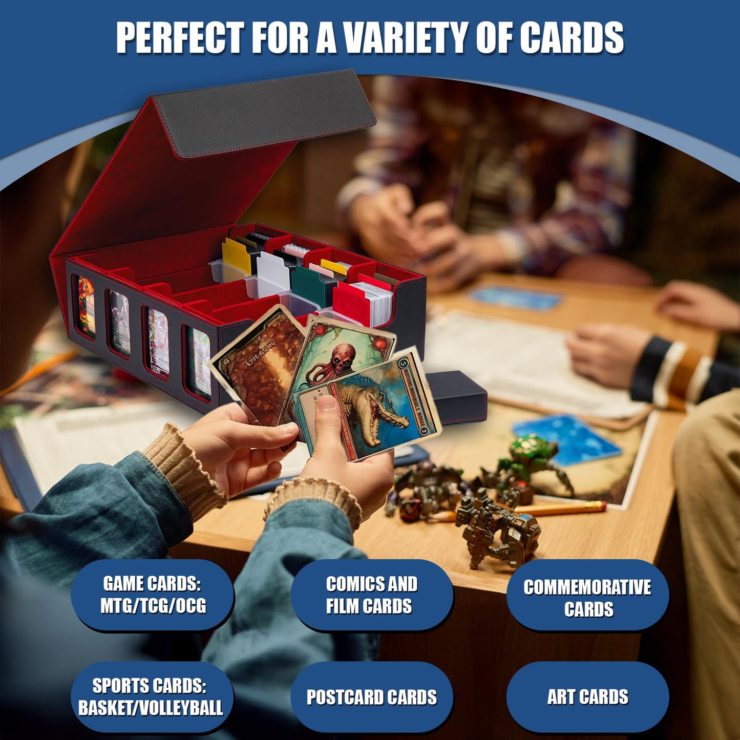 Tiff-K 4 Row Trading Card Storage Box MTG Commander Deck Box TCG Card Storage Box for Toploader, Card Organizer Box with Divider