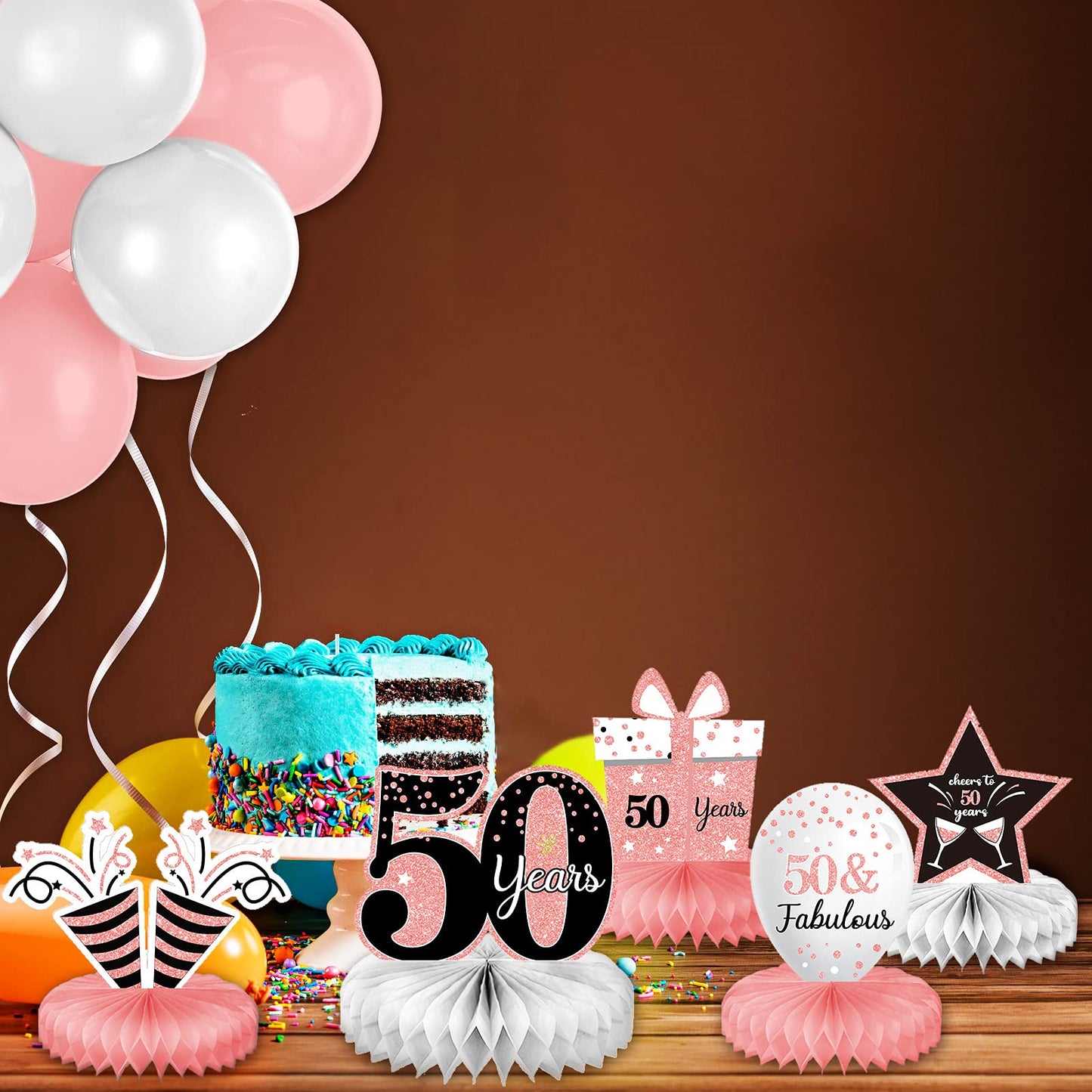 9 Pieces Rose Gold 50th Birthday decorations for Women Pink 50th birthday centerpieces for Table Decorations Cheers to 50 Years