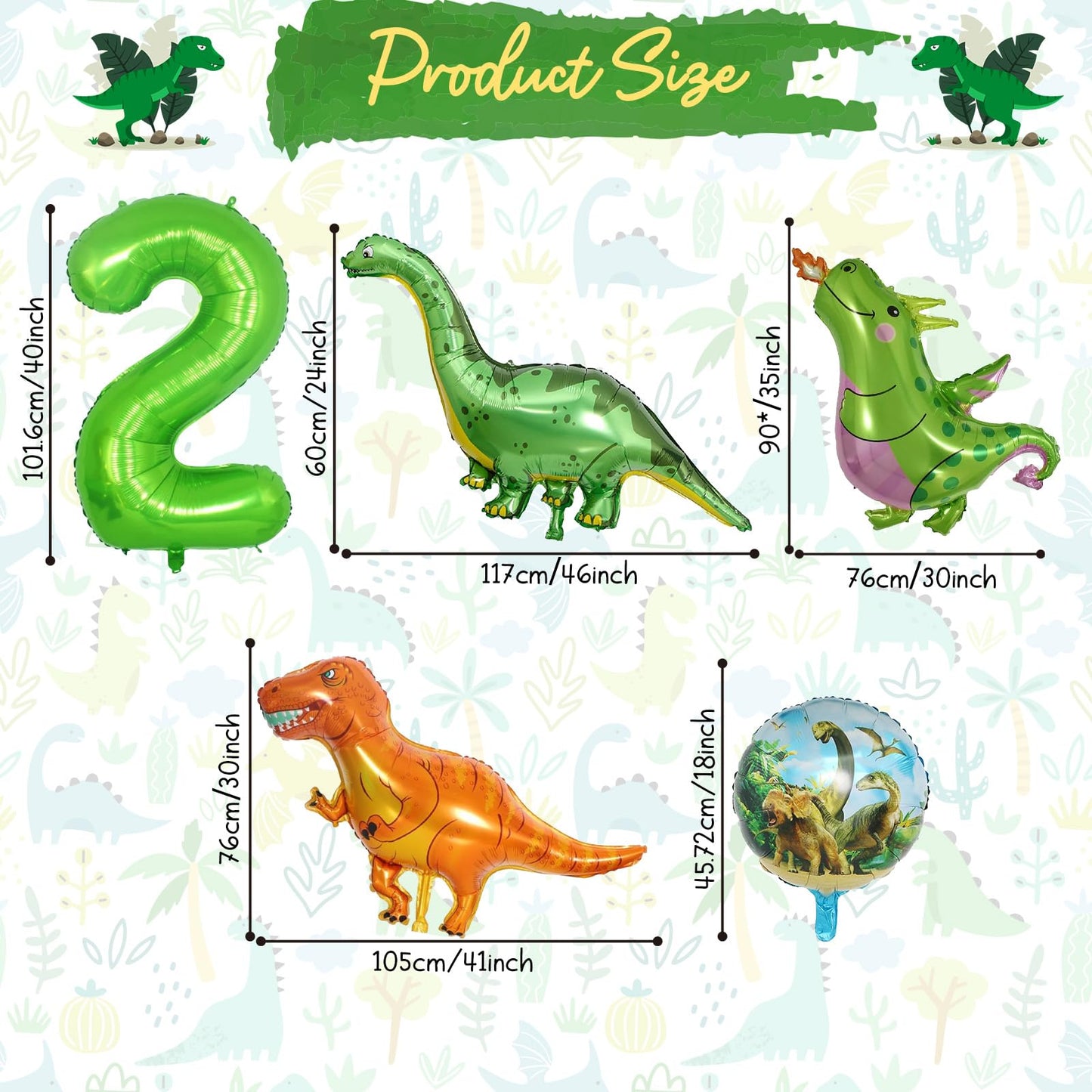Dinosaur Balloons 2Nd Birthday Decorations, Dinosaur Birthday Party Decorations With Giant Inflatable Dino Balloons 40 Inch Helium Foil Mylar Number 2 Balloons For Dino Theme Birthday Party Decoration