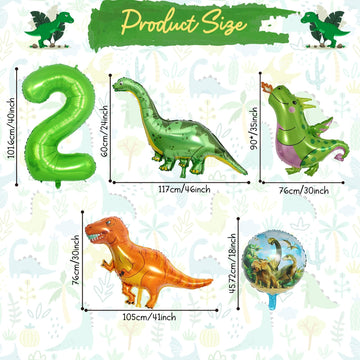 Dinosaur Balloons 2Nd Birthday Decorations, Dinosaur Birthday Party Decorations With Giant Inflatable Dino Balloons 40 Inch Helium Foil Mylar Number 2 Balloons For Dino Theme Birthday Party Decoration