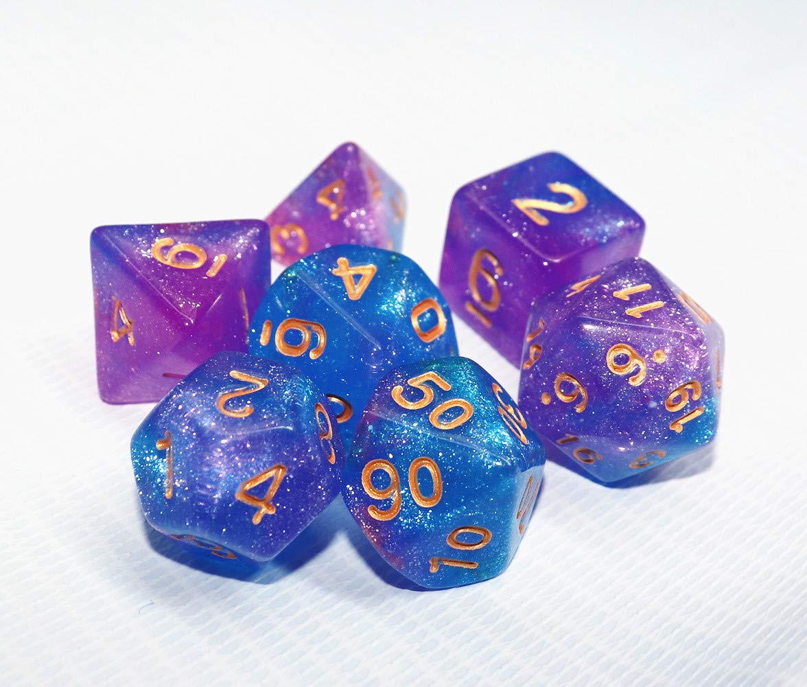 Creebuy Dnd Dice Set Blue Purple Glitter Dice For Dungeon And Dragons D&D Rpg Role Playing Games Table Games Polyhedral Dice