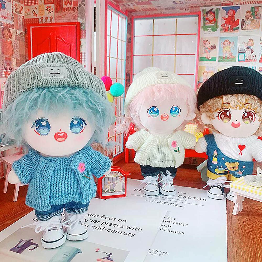 Niannyyhouse 7.8In/20Cm Plush Doll Stuffed Figures Toys Clothes Hat Floret Sweater Dress Up (Black)