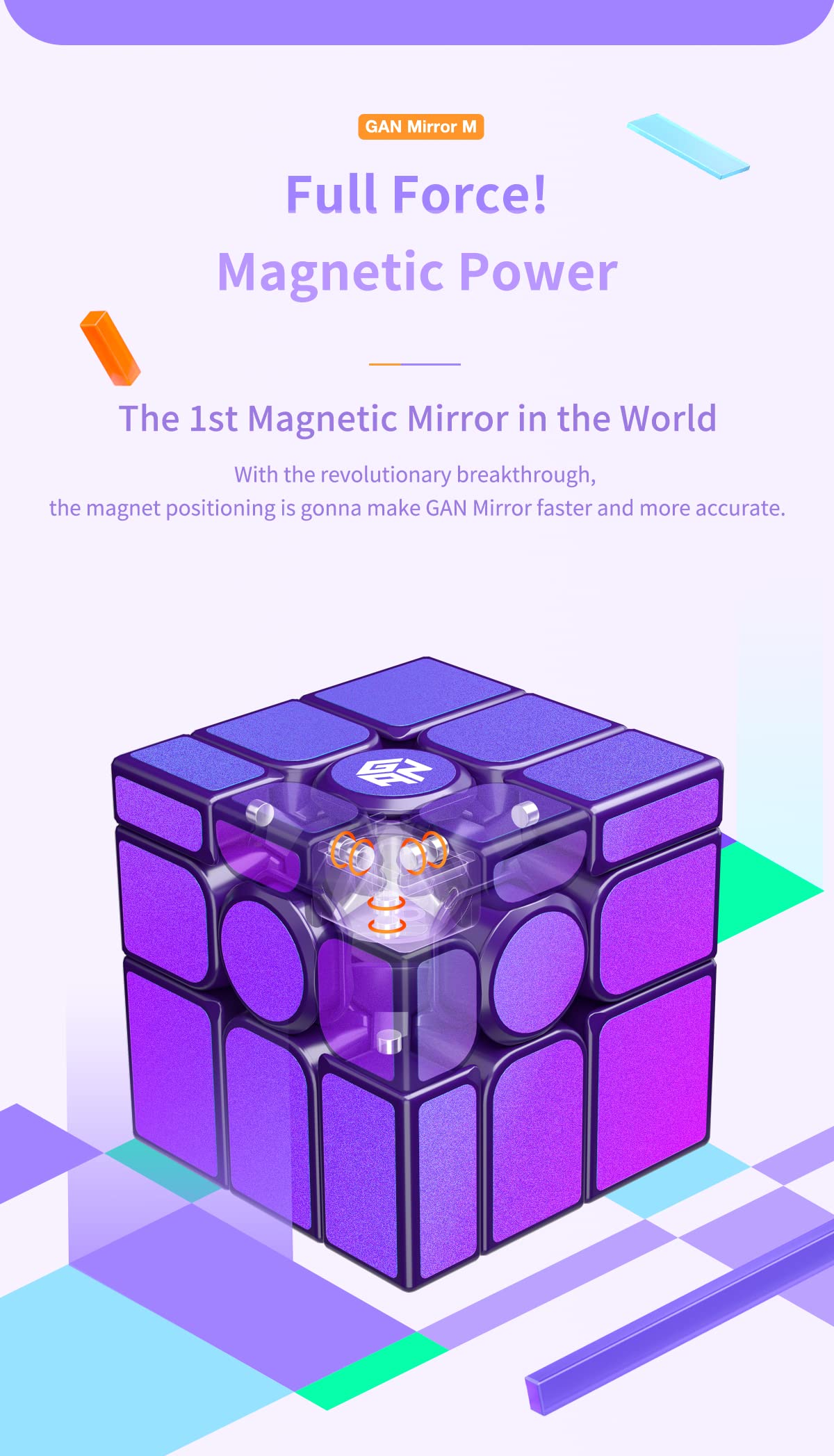 Cubershop Gan Mirror M Cube Uv Coated, 2022 New Version, Gan Magnetic Mirror Cube, 3X3 2022 Magnetic Speed Cube Puzzles, Purple