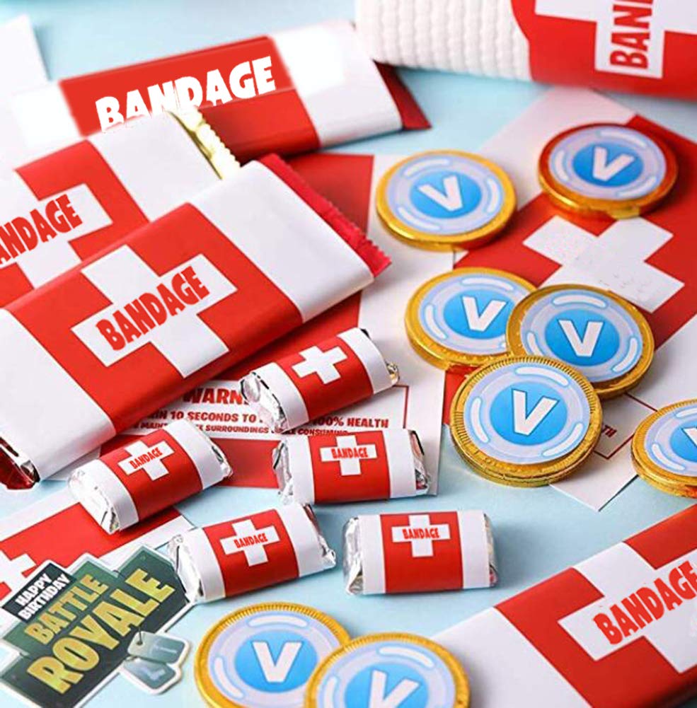 96 Pack Game Party Supplies Party Candy Decorations, 48 Pack Candy and Chocolate Bar Wrappers(2 Size), 12 Set of Candy Bags, 12