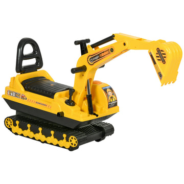 Homcom No Power Ride On Excavator Toy Tractors Digger Movable Scooter Walker Pretend Play Toddler Construction Truck Basket Storage For Boys Girls 18-48 Months Yellow Black