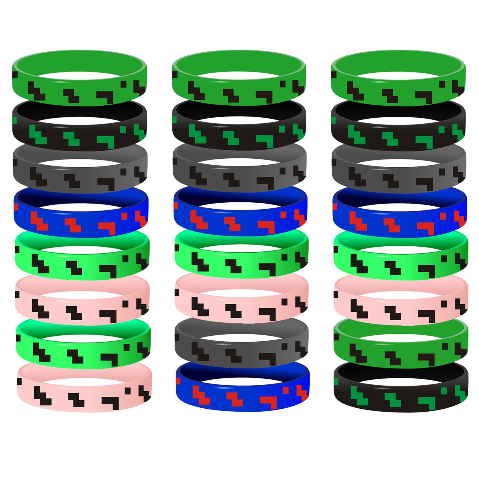 Ayinhov Pixel Miner Theme Party Favors, 24 Pieces Silicone Bracelets Wristband Small Size,Birthday Party Supplies,Valentines Day