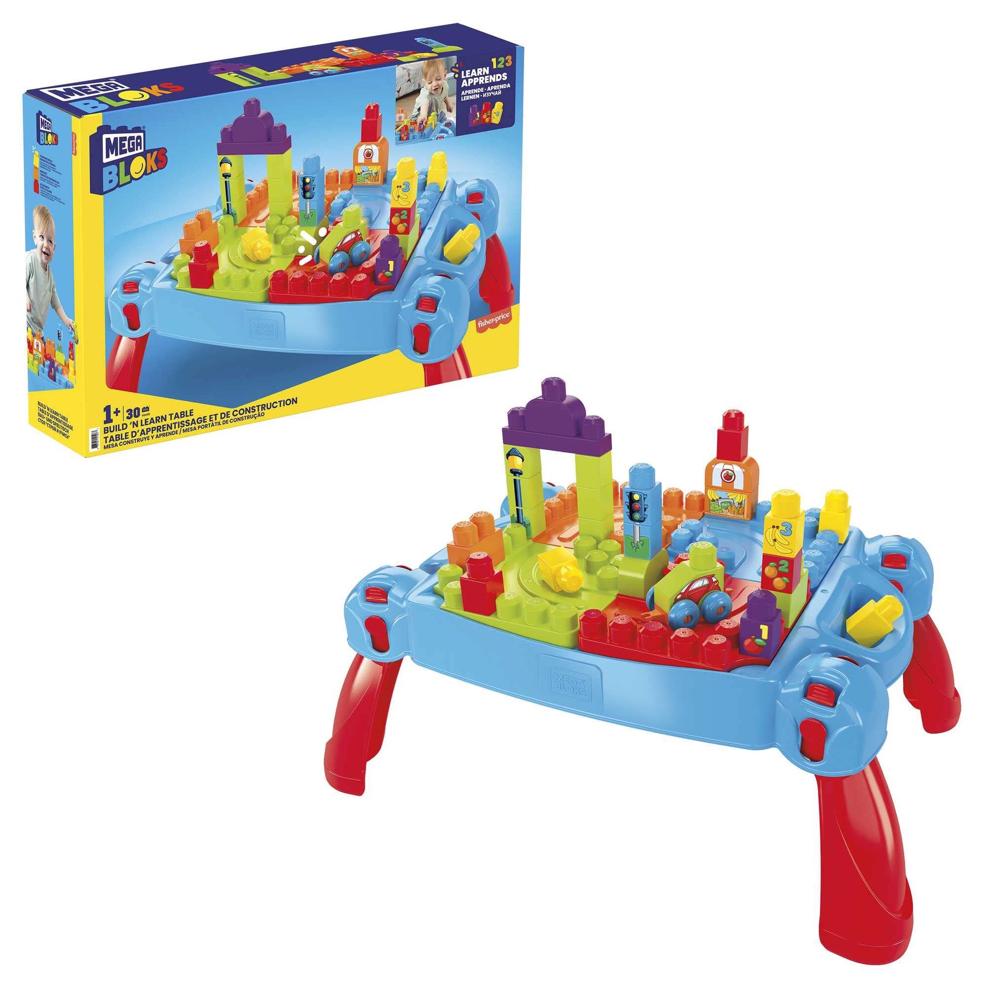 Mega Bloks First Builders Build 'N Learn Table With Big Building Blocks, Building Toys For Toddlers (30 Pieces)