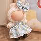 3-Piece Clothes for 17cm Doll Clothes Set & Outfit-Light Blue Gingham Plaid Dress + Butterfly Clip + Versatile Black Glossy Shoes