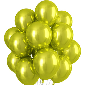 Chrome Yellow Balloons 12 Inch, Double-Layered Metallic Yellow Balloons, Shiny Thick Chrome Metallic Yellow Latex Helium Balloons For Birthday Wedding Graduation Party Decoration Supplies