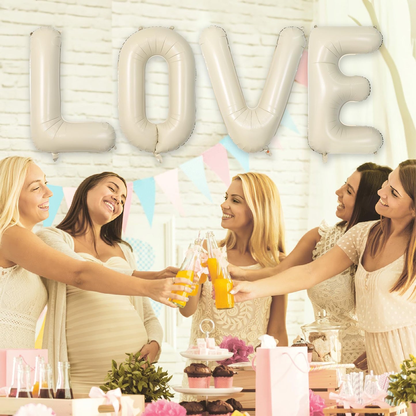 Biapian 40 Inch Love Letter Balloons, Cream Foil Balloons Big Love Balloons, 4 Pcs Giant Foil Aluminum Balloon Helium For Birthd