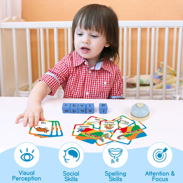 Edulok Word Race Cube Game, Phonics Matching Games For Kids, Wooden Alphabet Letter Blocks, Educational Reading Spelling Games,