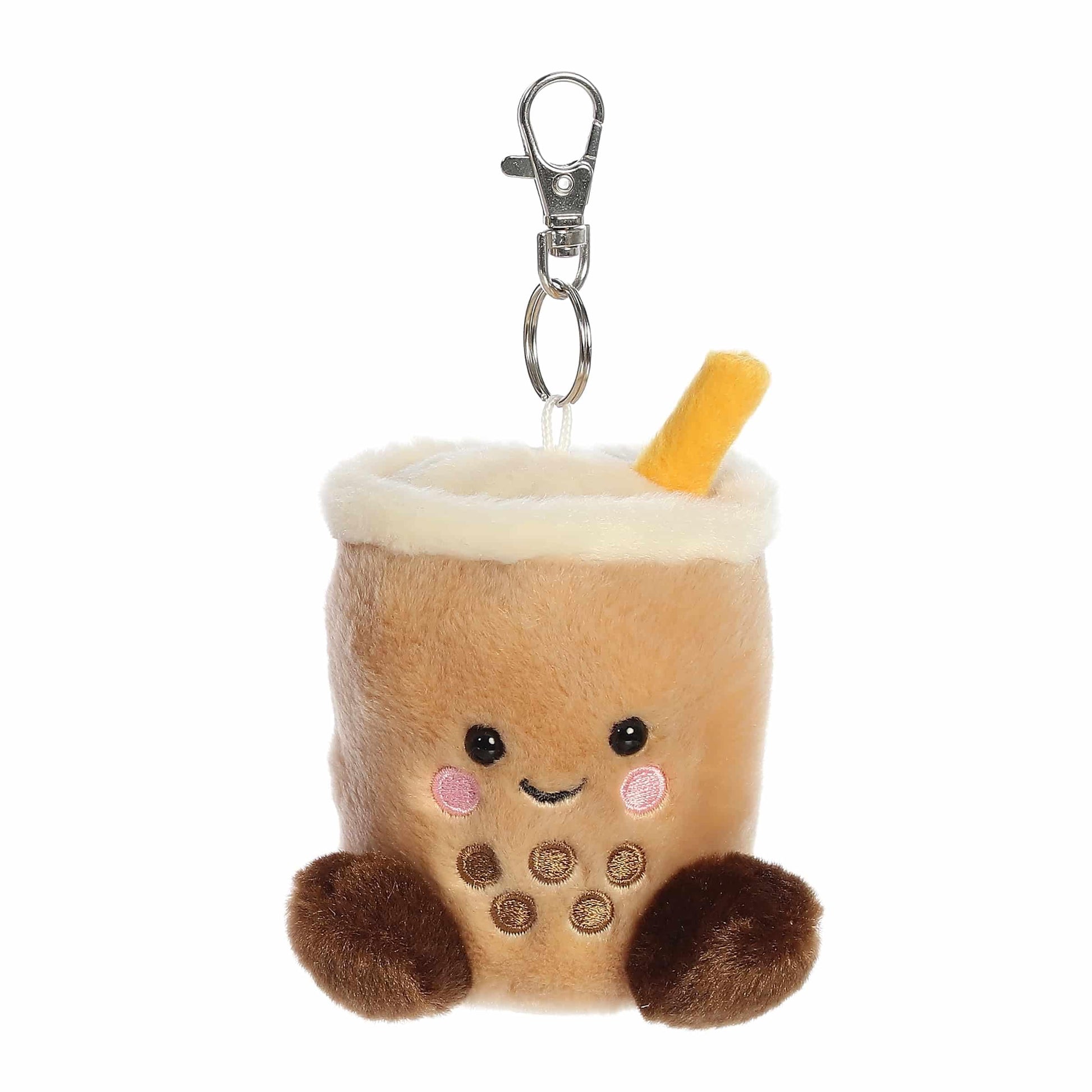 Aurora Adorable Palm Pals Milky Tea Boba Clip-On - Fun Collectible Plush for Kids and mature-themed Collectors - Perfect for Decorating Rooms and Birthday Gifts - Brown 4 Inches