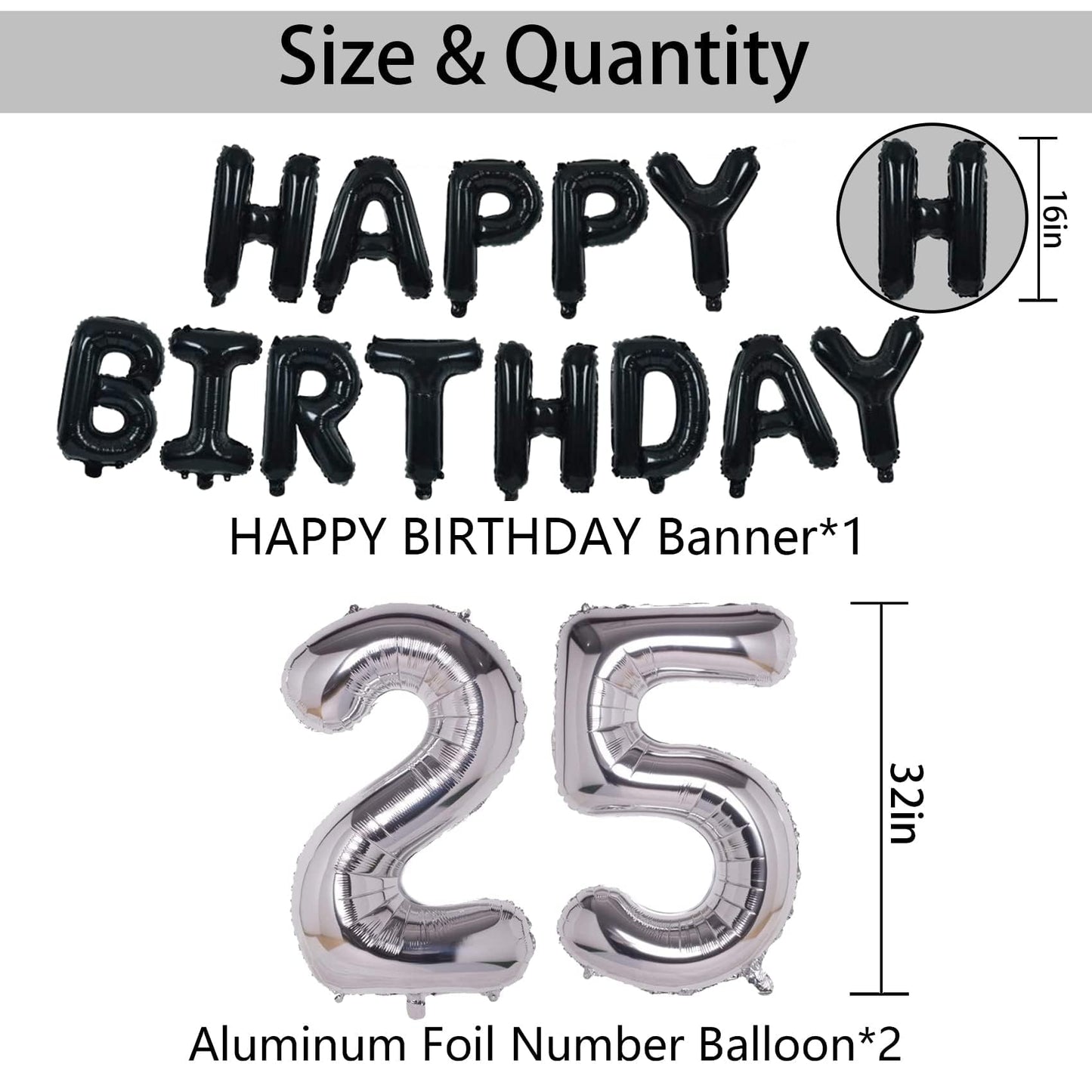 Naninuneno 25Th Black Silver Birthday Party Decorations For Men Women, Happy 25 Birthday Party Supplies With Black Happy Birthda