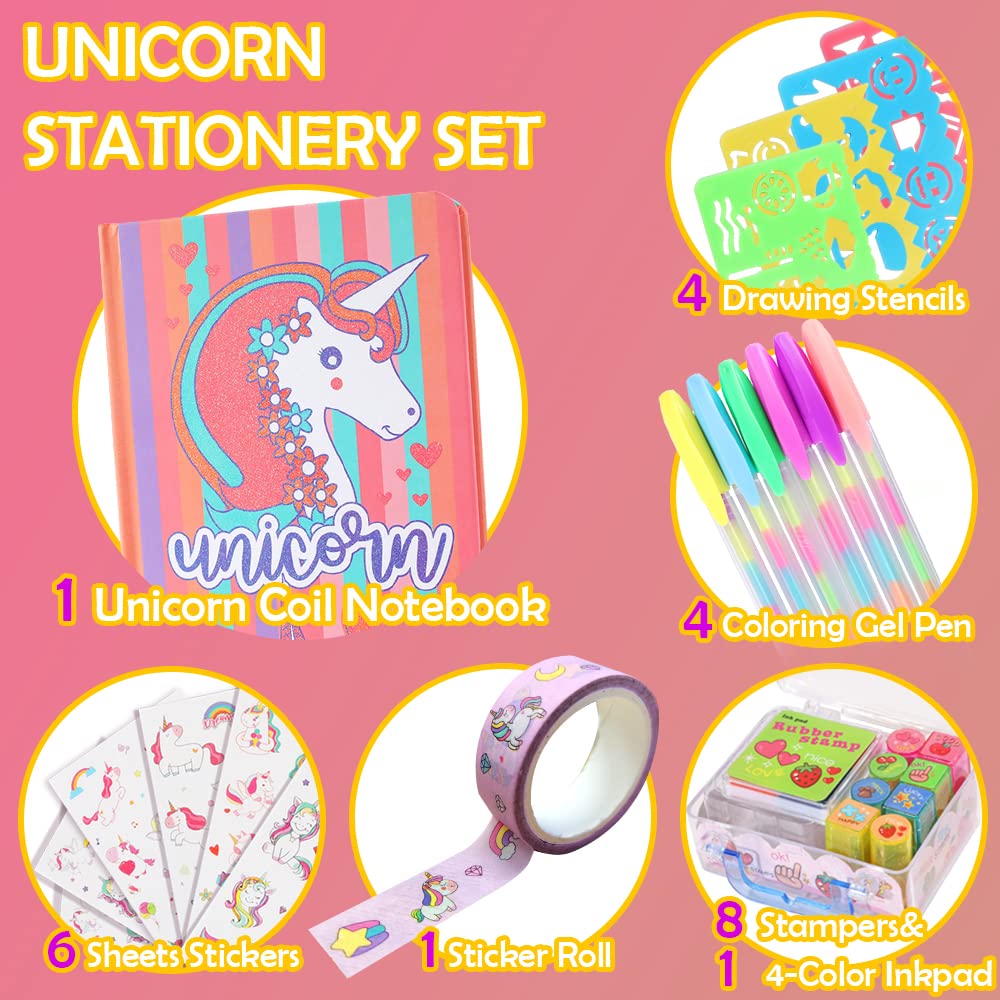 Unicorn Gifts For Girls 5 6 7 8 9 10-12 Years Old Valentine'S Day Gift, Kids Unicorn Stationery Set With Journal Notebook, Stamps, Pens, Valentine'S Day Gifts For Little Girls
