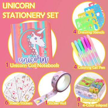 Unicorn Gifts For Girls 5 6 7 8 9 10-12 Years Old Valentine'S Day Gift, Kids Unicorn Stationery Set With Journal Notebook, Stamps, Pens, Valentine'S Day Gifts For Little Girls