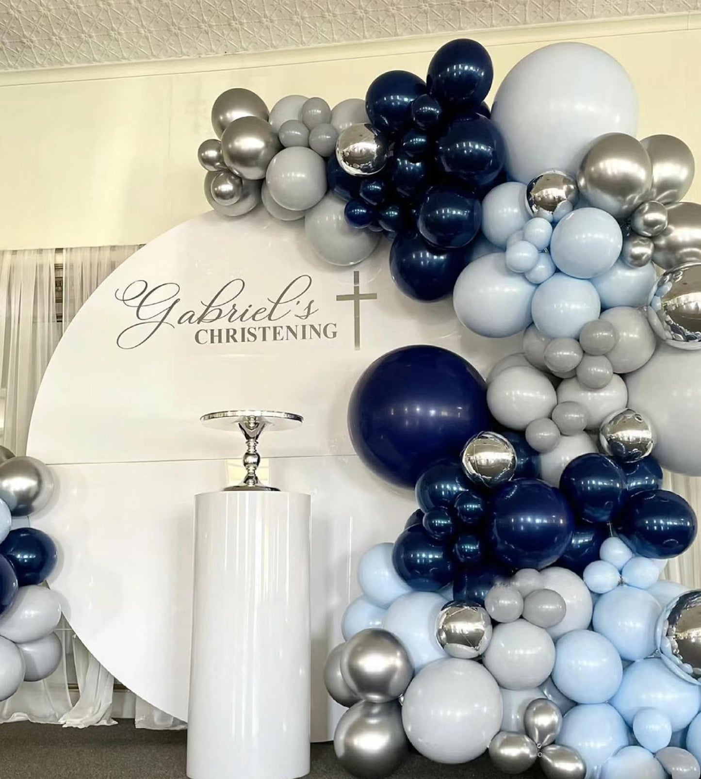Moxmay 140 Pack Silver Navy Gray Macaron Blue Balloons Garland Arch Kit For Graduation Birthday Party Baby Shower Party Decorati