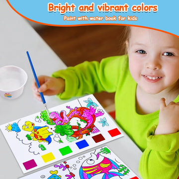 Junqiu Paint With Water Books For Kids, Watercolor Painting Coloring Books For Toddlers, Magic Paint Set For Kids, Art Craft Kits For Girls Boys Drawing With Brush(4Pack)