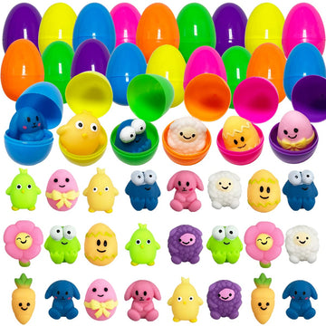 Jofan 24 Pack Plastic Prefilled Easter Eggs With Easter Mochi Squishy Toys Inside For Kids Boys Girls Toddlers Easter Basket Stuffers Gifts Fillers