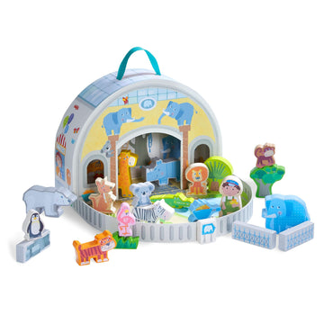 Haba Wooden Animal Playset - Play World At The Zoo, Stem Educational Toy With Zoo Animals & Accessories, Preschool Learning Toy