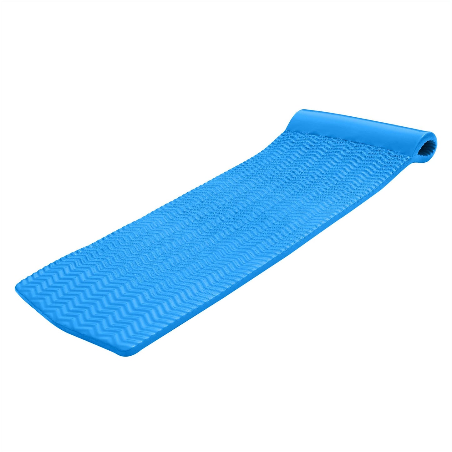 TRC Recreation Serenity 1.5  Thick Vinyl Coated Foam Swimming Pool Float Mat mature-themed Lounger with Built-In Roll Pillow  Bahama Blue
