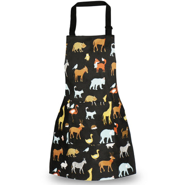 Children Aprons, Pure Cotton Canvas Kids Aprons With Adjustable Neck Strap And Pocket Animal Print Child Chef Aprons For Boys And Girls Cooking Baking Painting Aprons In 2 Sizes (Black 2, L)