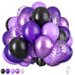 Purple And Black Balloons, 12 Inch Metallic Purple Dark Purple Black Balloons With Purple Confetti Latex Balloons For Halloween