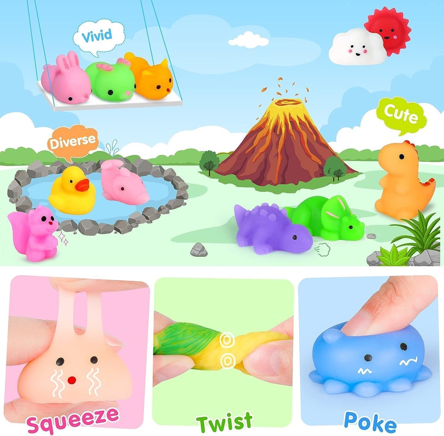 100Pcs Mochi Squishy Toys, Kawaii Squishies Fidget Toys Pack - Stress Relief Toys Party Bags Fillers For Box Toys For Classroom