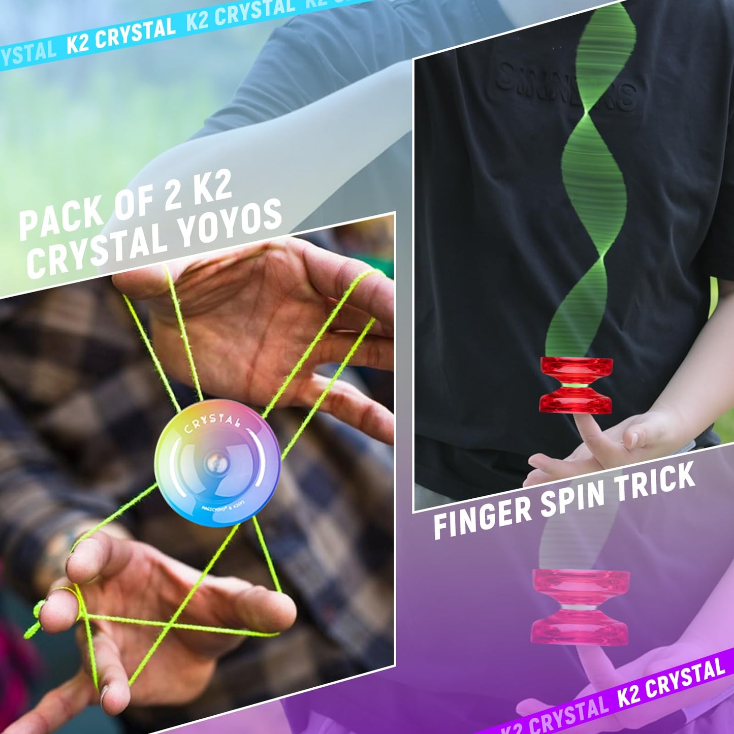 Professional Responsive Yoyo For Kids And Adults Advanced, 2 Pack Dual Purpose Yoyo With Unresponsive Yoyo Bearing + 12 Yo Yo String (Red + Tricolor Gradient)